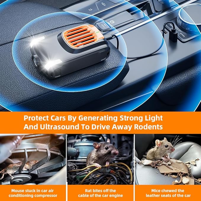 Effective Ultrasonic Rodent Repellent for underhood car Engines, for House, Garage, Kitchen, Attic, 2 Pack Rodent Mice Rat Repellent Plug in Electronic Rat Pest Deterrent with 4 Strobe Lights,