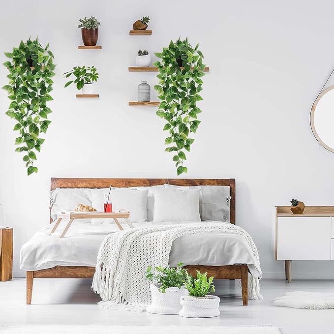 BLEUM CADE Fake Hanging Plants, 8pcs Artificial Pothos Vines Greenery for Wall Home Living Room Office Indoor Outdoor Decor (No Baskets)