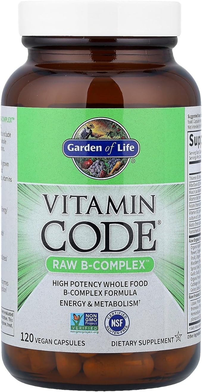 Garden of Life Vitamin B Complex, 120 Vegan Capsules, High Potency Vitamins for Energy & Metabolism with B6, Folate & B12 as Methylcobalamin Plus Probiotics