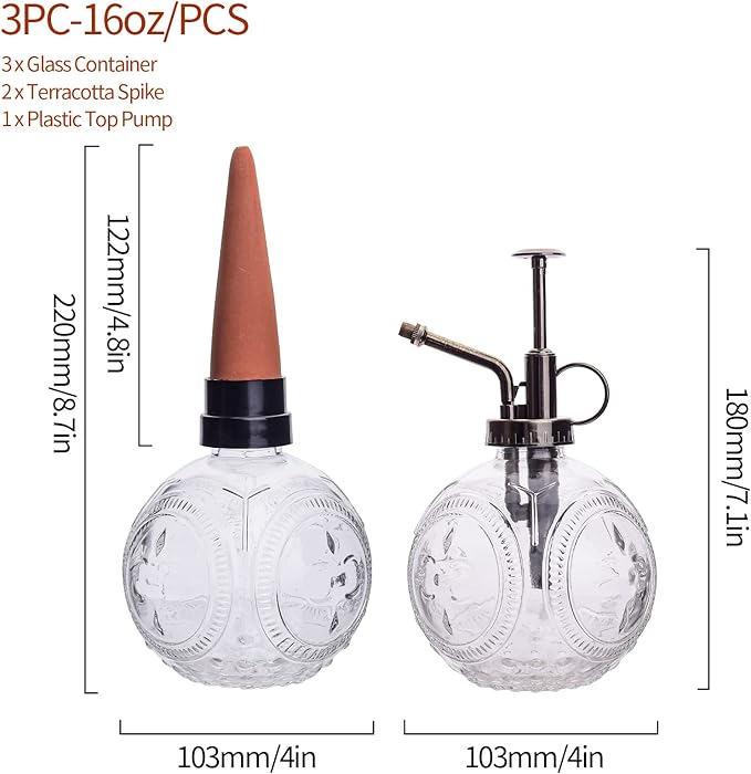 3 PCS Plant Watering Globes and Glass Watering Can Self Watering Globes Glass Spray Bottles for Indoor & Outdoor Plant,Hand-Blown Glass,Automatic Watering Device