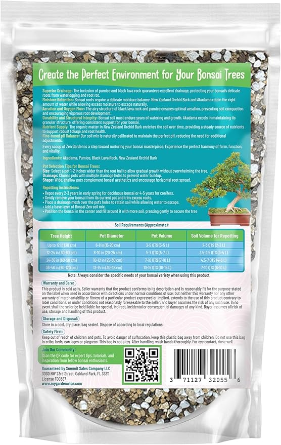 GARDENWISE Zen Garden Bonsai Soil Mix – Fast-Draining & Organic for Junipers, Pines, and Drought-Tolerant Bonsai Trees – Handcrafted in The USA with Japanese Akadama & Pumice (1 Quart)