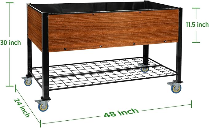 Raised Garden Bed with Legs and Wheels, Self-Watering Planter Box, 48x24x30 in Elevated Raised Bed with Drainage Hole, Built to Withstand Sun, Rain, and Wind for Up to 2 Years