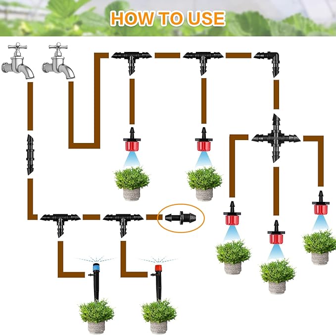 Gardrip Drip Irrigation End Plug: 120 Pack Barbed End Cap Irrigation Parts Fit for 1/4 Inch Drip Tubing Line Closure for Garden Lawn System