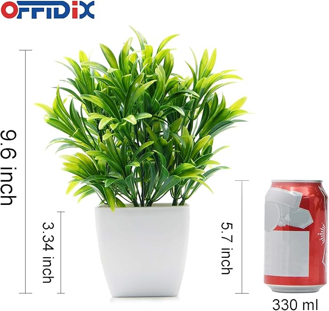 OFFIDIX Faux Plants Mini Potted Plastic Fake Green Plant Artificial Plants Aloe with White Square Pots for Home Decor (White Square Plastic Pots)