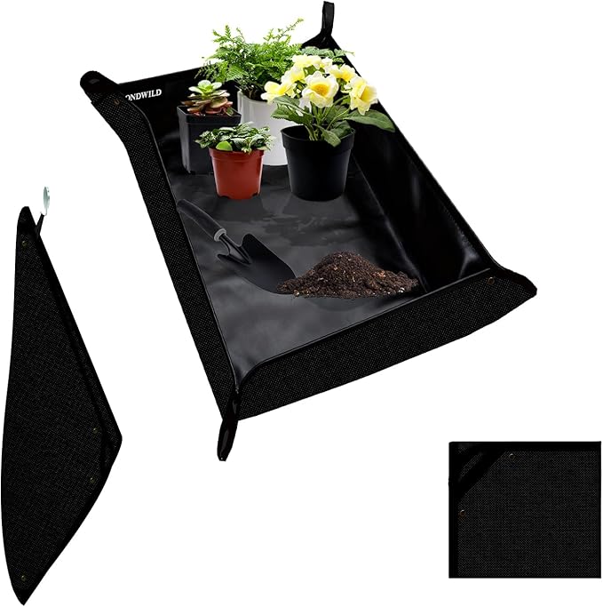 Large Plant Transplanting Mat - Thickened Waterproof Potting Mat, Succulent Gardening Mat, Portable Repotting Mat for Mess Control (PVC-Black39.5"x31.5")