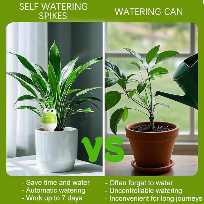Terracotta Self Watering Spikes, 4 Pack Plant Watering Globes Automatic Plant Waterer Devices Continuous Moisture with Slow Release Watering System for Vacation Indoor Outdoor Plants (Frog)