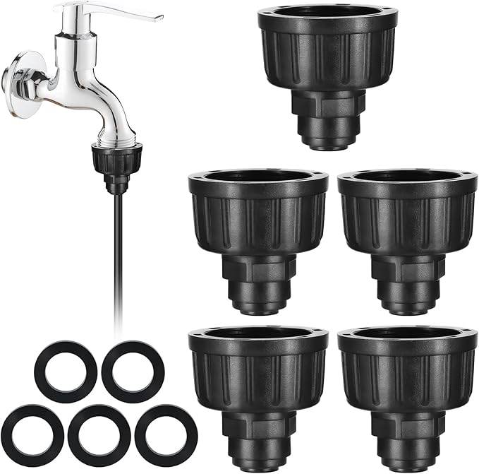 5 Pack US Standard 3/4" to 1/4" Faucet Adapters with Rubber Gaskets,1/4 inch Irrigation Tubing Fittings Garden Faucet to Hose Adapter for 1/4 Inch Drip Irrigation Tubing Garden Irrigation System