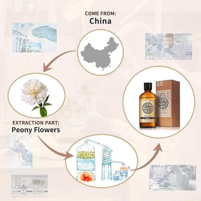 AKARZ 100ml Peony Essential Oil Natural Peony Oil Pure for Candle Making,DIY Skincare Products Massage,Home Spa Relaxation