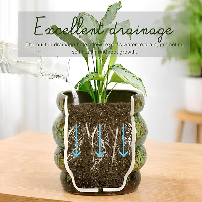 Ceramic 5 inch Plant Pot - Planter for Indoor Plants with Drainage Hole, Flower Pots for Orchid, Succulent,Outdoor Plants, Modern Glaze Planters for Home Office Decor Gift