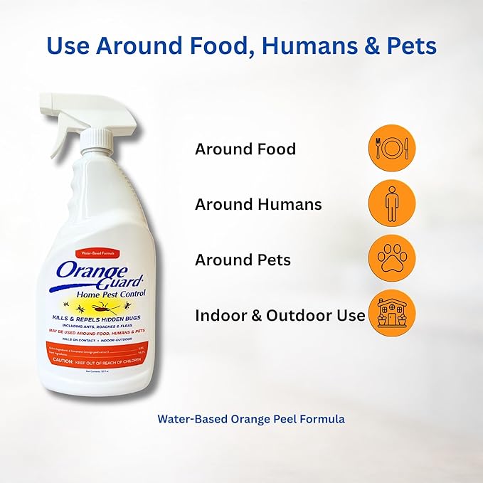 Orange Guard Home Pest Control Spray with D-Limonene | All-Natural Food Grade Orange Peel Oil for Bugs, Ants, Roaches, Fleas, Palmettos and Silverfish - 32oz