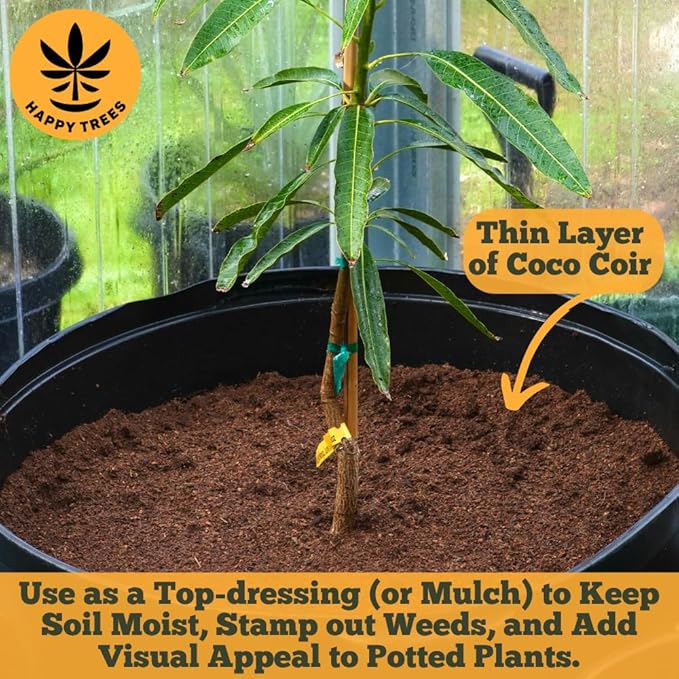 Happy Trees Coco Coir Loose Coconut Fiber Growing Medium, Potting Mix, Seed-Starting, Premium Quality, Triple-Washed for Low Salt/EC, pH Balanced, Peat-Free, OMRI Organic, 50L (1.8 cu.ft.)