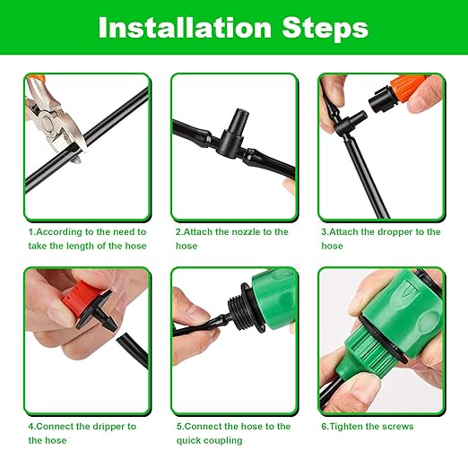Garden Drip Irrigation Kit,164FT Greenhouse Micro Automatic Drip Irrigation System Kit with 1/4 inch Blank Distribution Tubing Hose Adjustable Patio Misting Nozzle Emitters Sprinkler