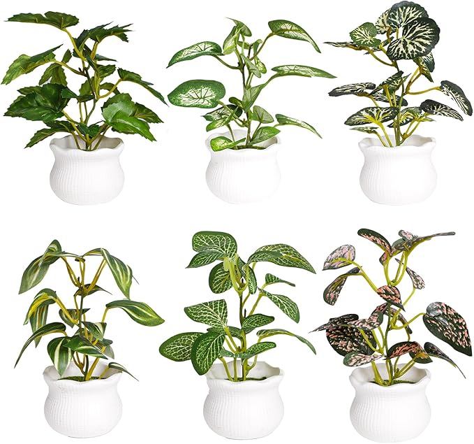 Yoratee Small Artificial Plant 6PCS Fake Plant Greenery Cute Potted Indoor Faux Plant Houes Office Table Desk Bathroom Decor Plants
