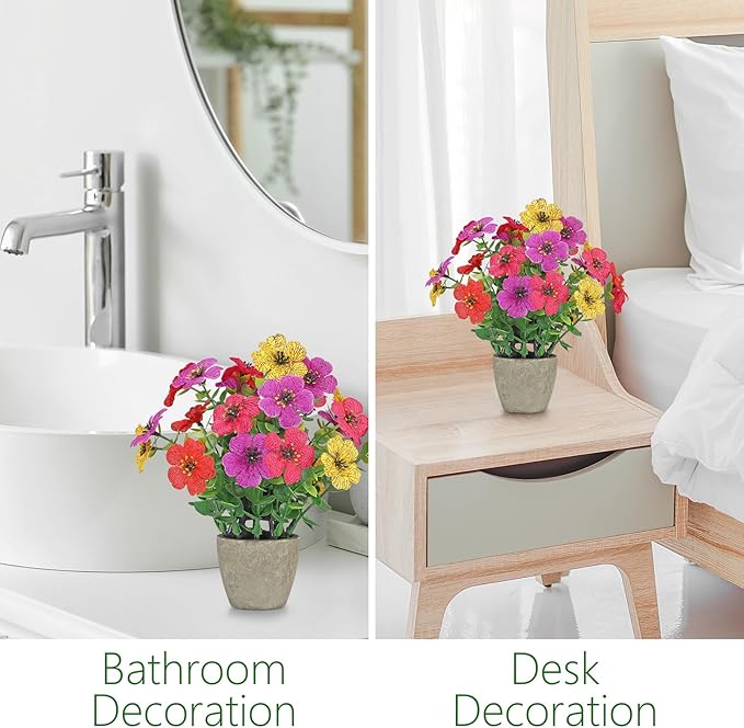 2 Pack Small Fake Plants Potted Artificial Plants Artificial Flowers Potted Faux Flower Daisy with Eucalyptus Leaves for Home Decor Office Room Farmhouse Indoor Table Bathroom Decor （colorful）