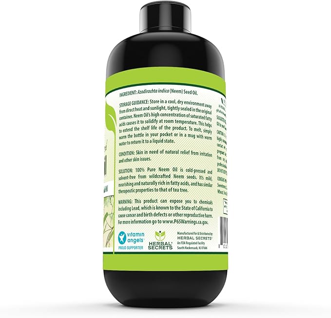 Herbal Secrets Neem Oil | 16 Fl Oz (473 ml) | Pure & Cold Pressed | Therapeutic Grade Premium Herbal Supplement | Non-GMO | Gluten Free | Made in USA