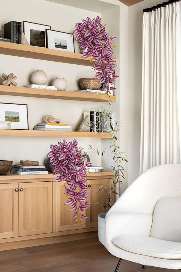DILATATA Fake Hanging Plants Artificial Hanging Plants 92 Leaves Faux Wandering Jew Hanging Leaves Plants for Wall Shelf Home Indoor Outdoor Decor - 2 Pack