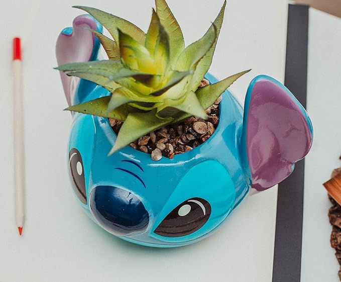 Silver Buffalo Lilo and Stitch, Stitch Face Decorative Artificial Faux Greenery Plant in Ceramic Large