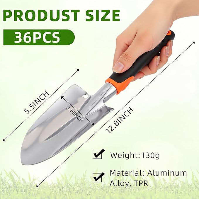 Yaocom 36 Pcs Garden Shovel Aluminum Alloy Heavy Duty Trowel Small Digging Shovels Metal Hand Trowel Spade with Soft Handle for Garden Lawn Yard Planting Tool (Wide Shovel,Mixed Colors)