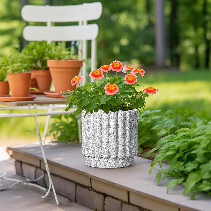 Ceramicfor Ceramic Flower Pots - 9.6 Inch Indoor Planter, Decorative Ceramic Plant Pots with Drainage Hole, Fluted Round Large Planter Outdoor, Living Room Decor, Gifts for Women Men, Black and White
