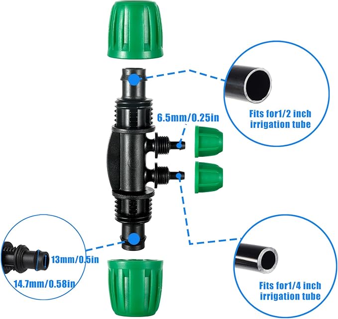 10 Pcs 1/2 to 1/4 inch Garden Hose Tubing Irrigation Fittings,4-Way Anti-Leak 1/2'' to 1/4'' Locked Barbed Drip Irrigation Tee Connectors (1/2"IDx0.6-0.63"OD) 1/2'' to 1/4'' Irrigation Tubing Fitting