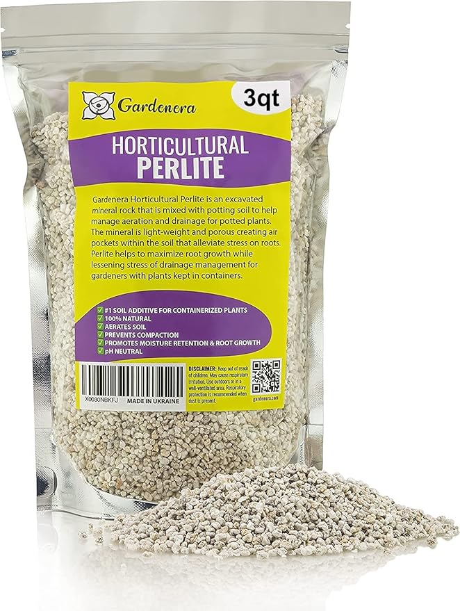 GARDENERA Premium Organic Perlite - Medium Grade - Horticultural Soil Amendment for Indoor & Outdoor Container Plants for Drainage Management and Enhanced Growth - 3 Quart