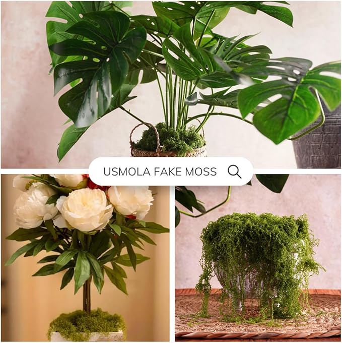 USMOLA 3.5OZ Fake Moss for Plants Indoor - Artificial Moss for Table Centerpieces, Fairy Gardens, Terrariums - Realistic Faux Grass for Wedding Christmas Party Decor (Natural Green)