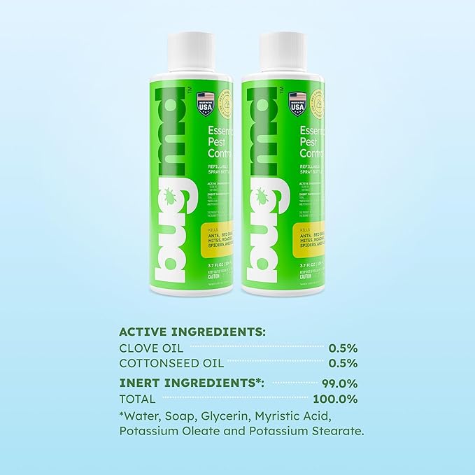 BugMD Pest Control Essential Oil Concentrate (3.7 oz, 2 Pack) - Plant Powered Bug Spray Quick Kills Flies, Ants, Roaches, Mosquitoes, and More