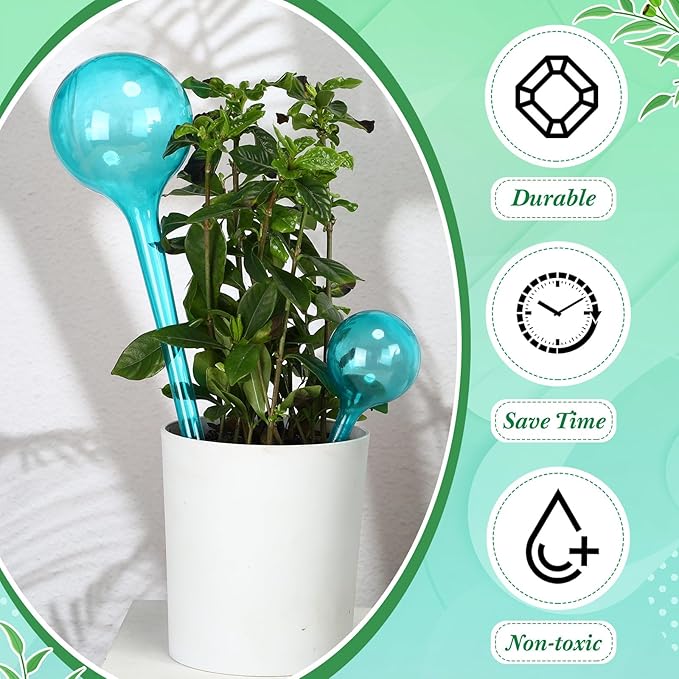 Pinkunn 50 Pcs Plastic Plant Watering Globes Translucency Plant Watering Devices Self Watering Globes Automatic Watering Drip Irrigation Equipment for Plant Garden Indoor Outdoor, 2 Size, Lake Blue
