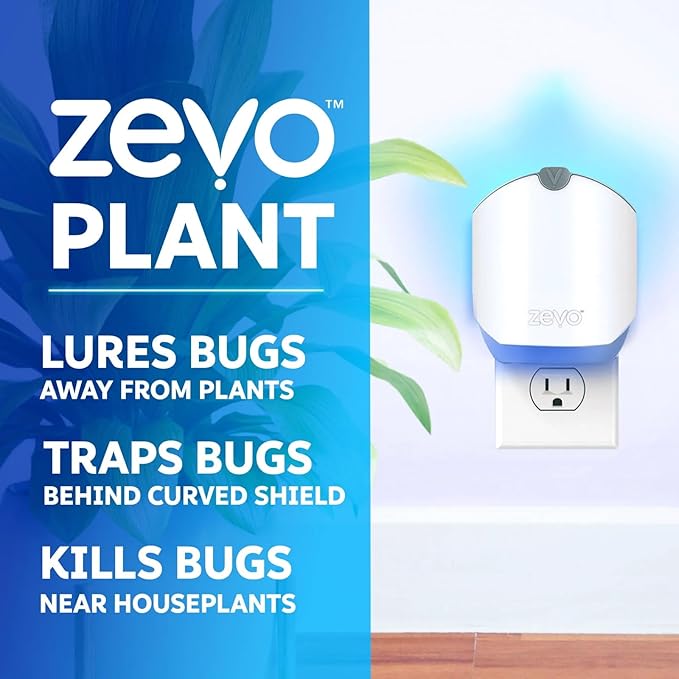 Zevo Plant Flying Insect Trap: Easy, Mess-Free Solution, Use Near House Plants - Kills Fungus Gnats, House Flies, & Fruit Flies (1 Device & 2 Refill Cartridges)