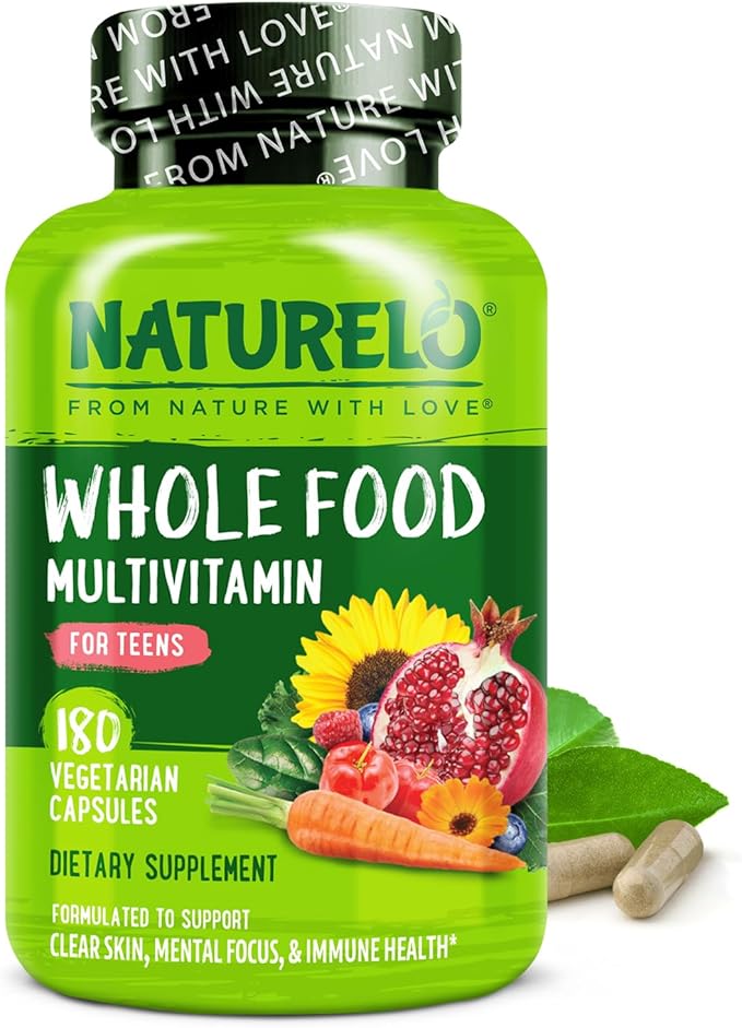 NATURELO Multivitamins for Teenage Girls/Boys, 180 Capsules, Whole Food Multivitamin with Minerals, Non-GMO, Vegetarian