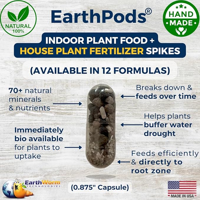 EarthPods® Organic Indoor Plant Food Capsules (100 Count) – Slow-Release Houseplant Fertilizer Spikes | Specialized Nutrients for House Plants | Made in USA