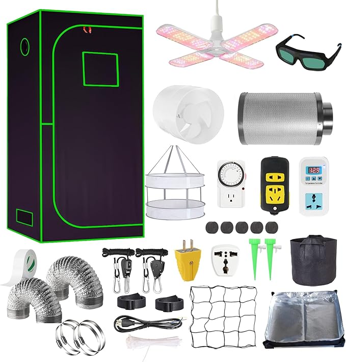 3.3x3.3FT Grow Tent Kit, Complete High Reflective Mylar Indoor Grow Tent + LED Grow Light Combo Hydroponics Indoor Plant Growing Tent System with Carbon Filter (40"x40"x80")