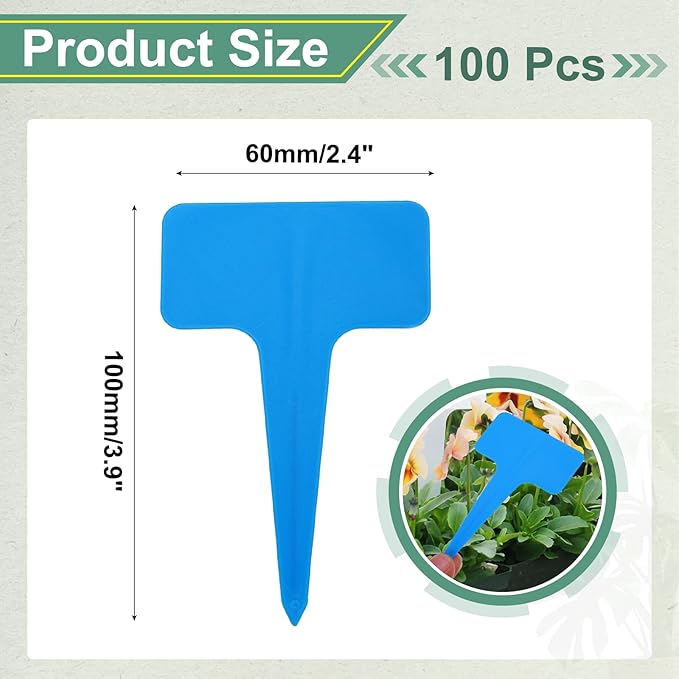 uxcell 100Pcs 4 Inch Plant Labels Large T-Style Garden Marker Plant Tags Garden Labels for Flower Beds,Pots Vegetables Blue