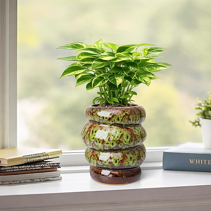 Ceramic 5 inch Plant Pot - Planter for Indoor Plants with Drainage Hole, Flower Pots for Orchid, Succulent,Outdoor Plants, Modern Glaze Planters for Home Office Decor Gift