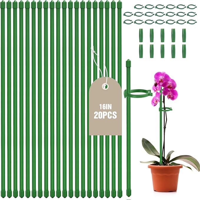 Joyhalo 20 Pack Plant Stakes for Indoor Plants, 16 Inch Garden Stakes, Adjustable Plant Support Sticks for Tall Plants As Tomatoes Beans Orchid Vegetable