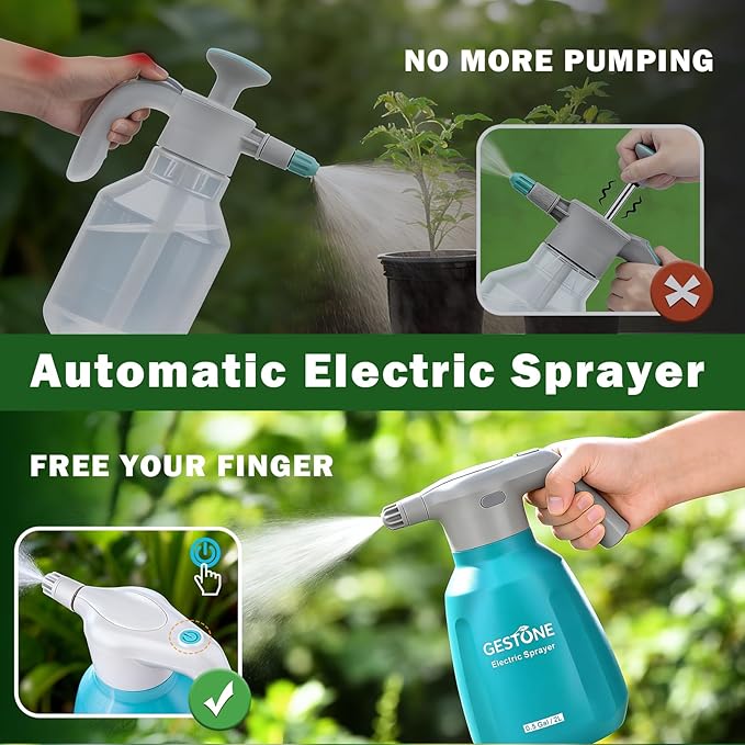 Electric Spray Bottle 2L/0.5 Gallon Plant Mister, Automatic Watering Can Rechargeable Battery Powered Garden Sprayer with Adjustable Nozzle for Plants Fertilizing,Weeding and Cleaning