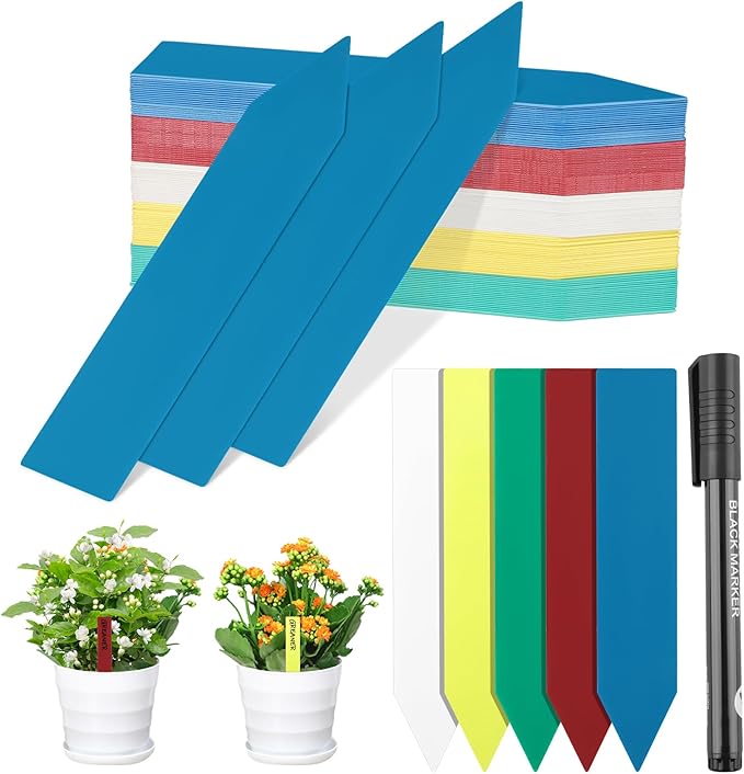 Greaner Plant Identification Stakes, Colorful 100PCS Plant Tags, Plant Markers for Outdoor Plants Waterproof, Plant Label Stakes for Indoor Outdoor plants, Herb Labels with Garden Marker Pen(4 Inches)