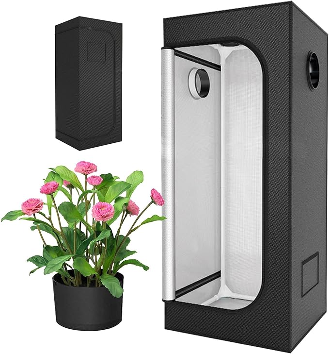 Grow Tent 50x50x100cm, 600D Aluminium Film Coated Indoor Plant Tent with Observation Window, Full Spectrum LED Light, Efficient Airflow Ventilation System 50cm