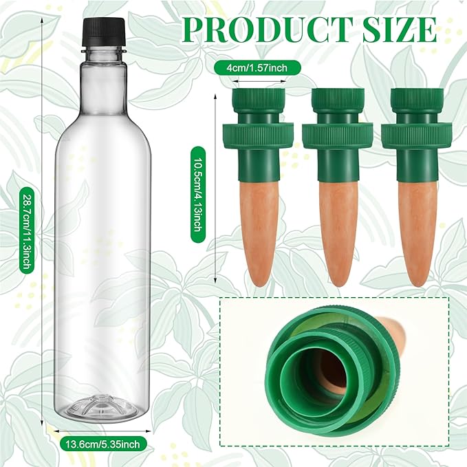 SiliFine 4 Set Plant Watering Devices Include Self Watering Spikes and 26 oz Plastic Bottles Plant Waterer Devices with Adjustable Control Valve Switch Indoor Outdoor (Clear)
