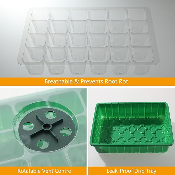 ondware 10-Pack Seed Starter Trays with Humidity Domes, 240 Cells, Seed Starter Kit for Indoor Greenhouse, Seedling Starter Tray for Seeds Growing Starting