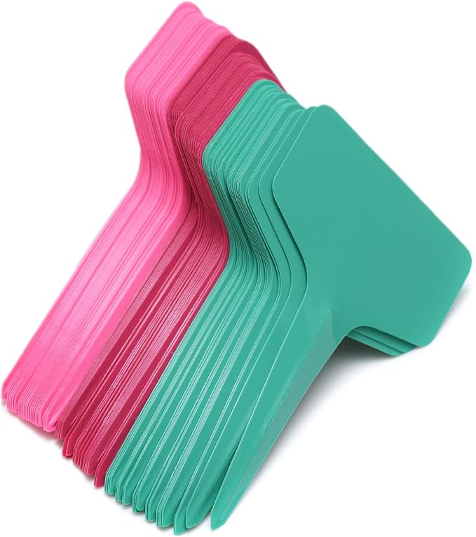 100 Pcs Plant Labels with a Gel Pen, T-Type Waterproof Nursery Garden Markers Plastic Plant Tags, Multicolor, 6 x 10cm