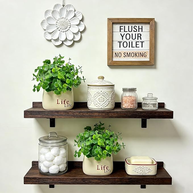 Small Fake Plant in Pot, 7" Artificial Plant Indoor, Fake Eucalyptus Stems with Ceramic Vase, Faux Greenery Eucalyptus Bathroom Decor for House Office Desk