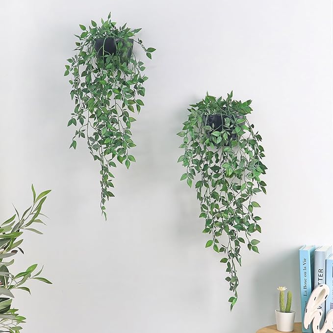 Artificial Hanging Plants 1 Pack, Fake Mandala Vine Greenery with Wall Planter for Office Living Room Bathroom Indoor Décor