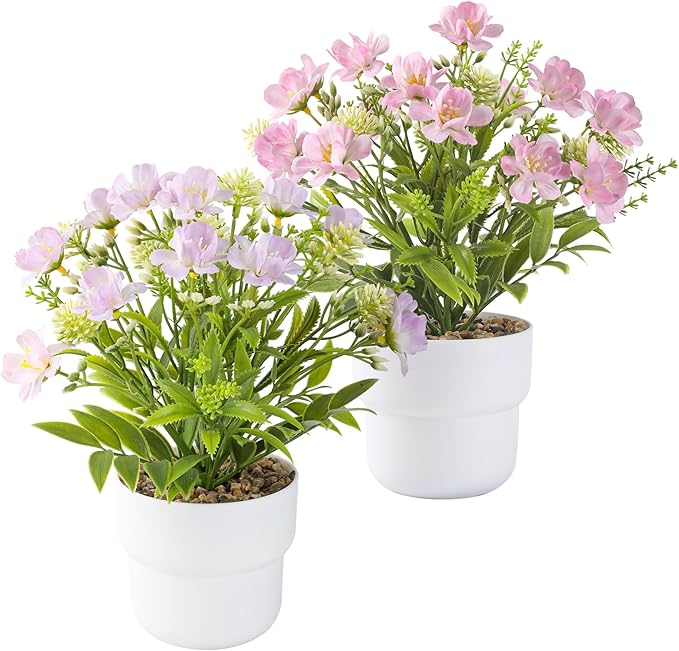 2-Piece Artificial Table Plant ， Lifelike Indoor Plants for Home, Office, Bedroom, Bathroom Decor ，Rustic Farmhouse Style mini Potted plantsry