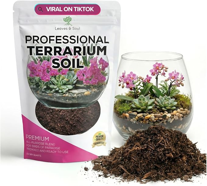 Professional Terrarium Soil | Premium Bedding for Live Succulents, Cacti and Aloe Plants | Large 2.2 Quarts | Ready to Use | Pine Bark, Peat, Course Sand