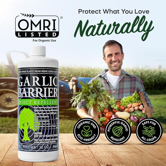 Liquid Garlic Insect Repellent Concentrate, 32 fl oz – OMRI Listed Garlic-Based Formula for Farms, Crops, Gardens & Greenhouses – Indoor & Outdoor Plant Protection