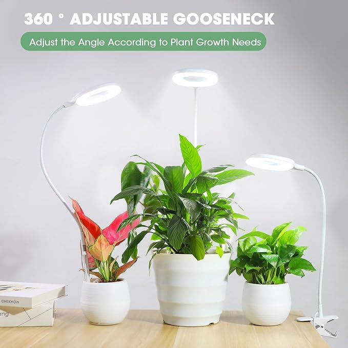 Full Spectrum Grow Lights for Indoor Plants, Clip-on LED Plant Lights for Indoor Growing with Auto On/Off Timing 4/8/12 Hrs, 10 Dimmable Levels, 3 Spectrum Modes & Adjustable Gooseneck, Remote Control