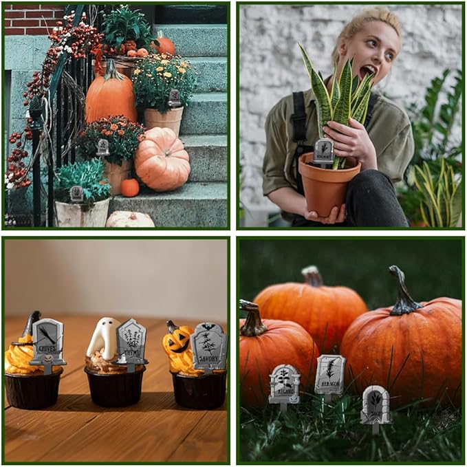 arricraft 15 Pcs Tombstone Shape Plant Name Tag, Halloween Theme Wood Plant Markers Thyme Rosemary Dill Basil Herb Plant Labels Garden Sign for Seed Seedling Potted Plant 2.5x4.7 inch(6.35x12cm)