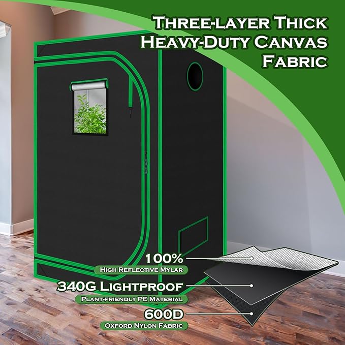 60"x60"x78" 600D Mylar Hydroponic Growing Tents for Plants Inside Reflective Grow Tent Growing Room Hydroponic System 5x5 Grow Tent