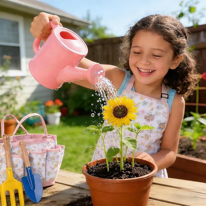 Kids Gardening Tools Set Toddler Gardening Kit with Apron & Tote Bag, Shovel, Fork, Trowel and Gloves, Outdoor Gardening Toys Easter Gifts for Children Ages 3-10